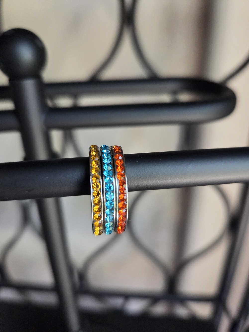 QVC Triple-Row Crystal Ring in Yellow, Blue & Orange